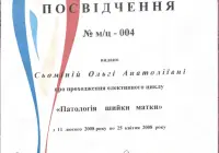 Документ, Посвідчення про проходження елективного циклу «Патологія шийки матки», Дніпропетровська державна медична академія, 2008