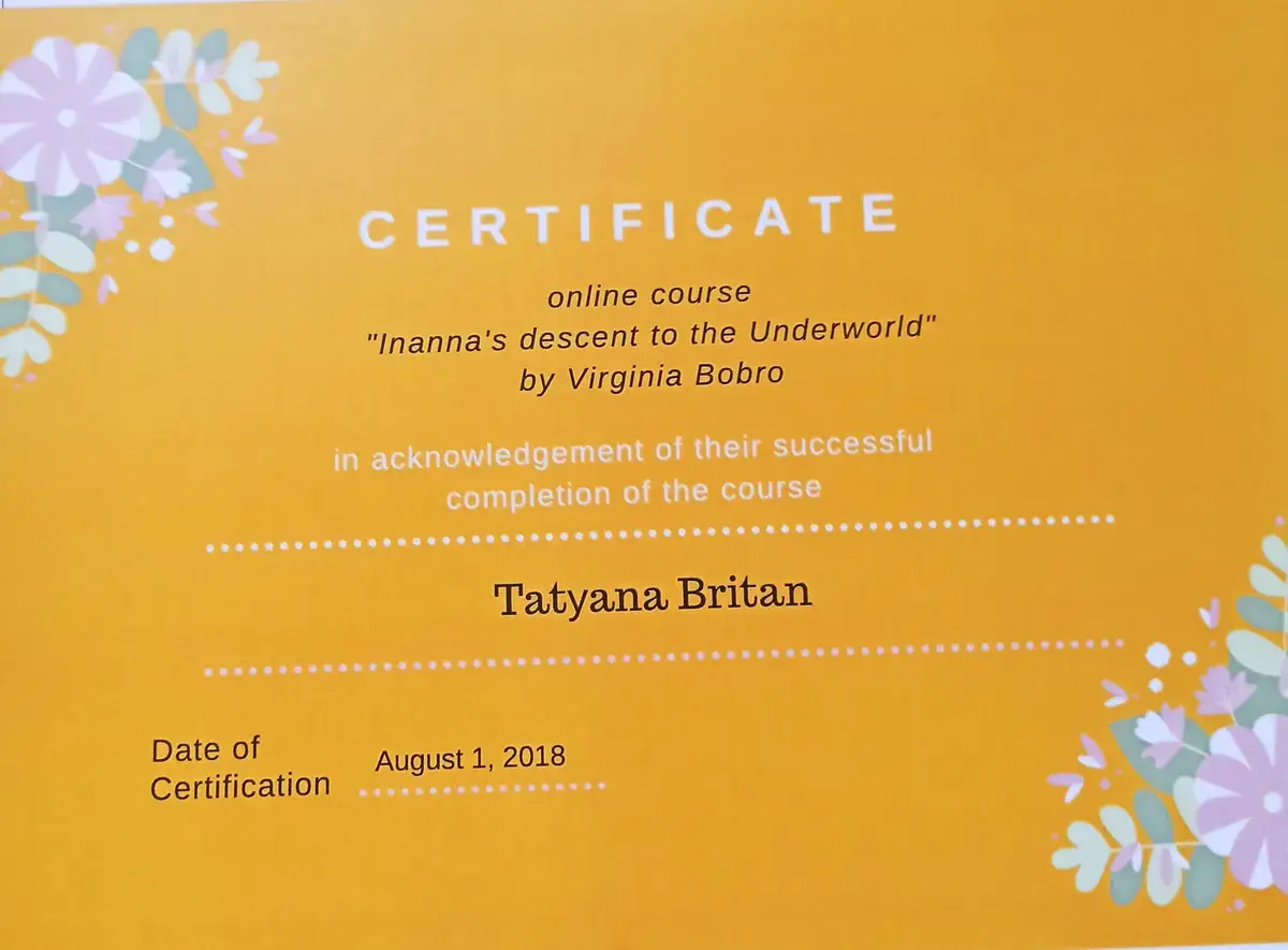 Документ, Онлайн-курс «Inanna’s descent to the Underworld», Virginia Bobro, 2018